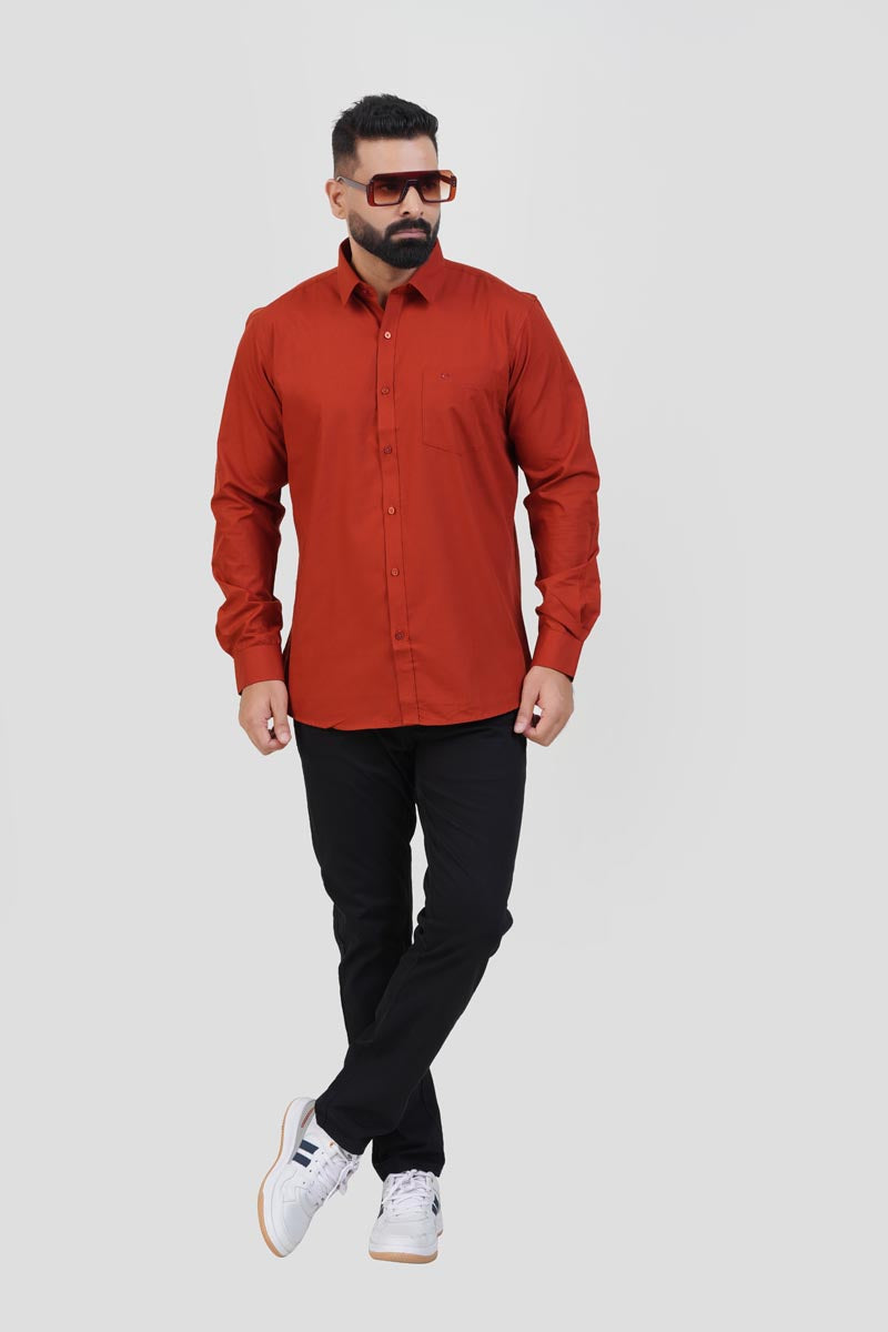 TEXONIC Men’s Premium  Formal Shirt – Rust Red – Full Sleeve