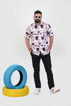 Freeco Print Shirt – Half Sleeve (Mauve & Black Abstract Block)