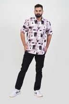 Freeco Print Shirt – Half Sleeve (Mauve & Black Abstract Block)