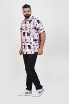 Freeco Print Shirt – Half Sleeve (Mauve & Black Abstract Block)