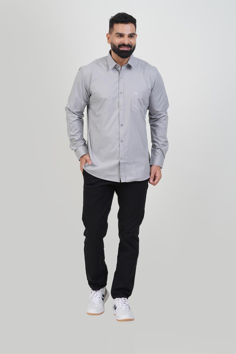 TEXONIC Men’s Premium Formal Shirt – Silver Grey – Full Sleeve