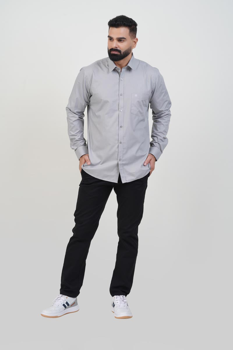 TEXONIC Men’s Premium Formal Shirt – Silver Grey – Full Sleeve