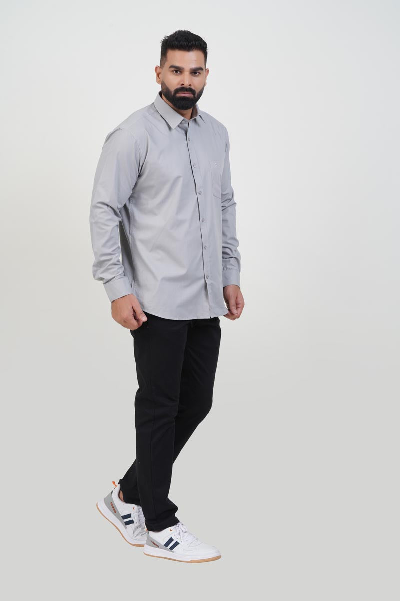 TEXONIC Men’s Premium Formal Shirt – Silver Grey – Full Sleeve