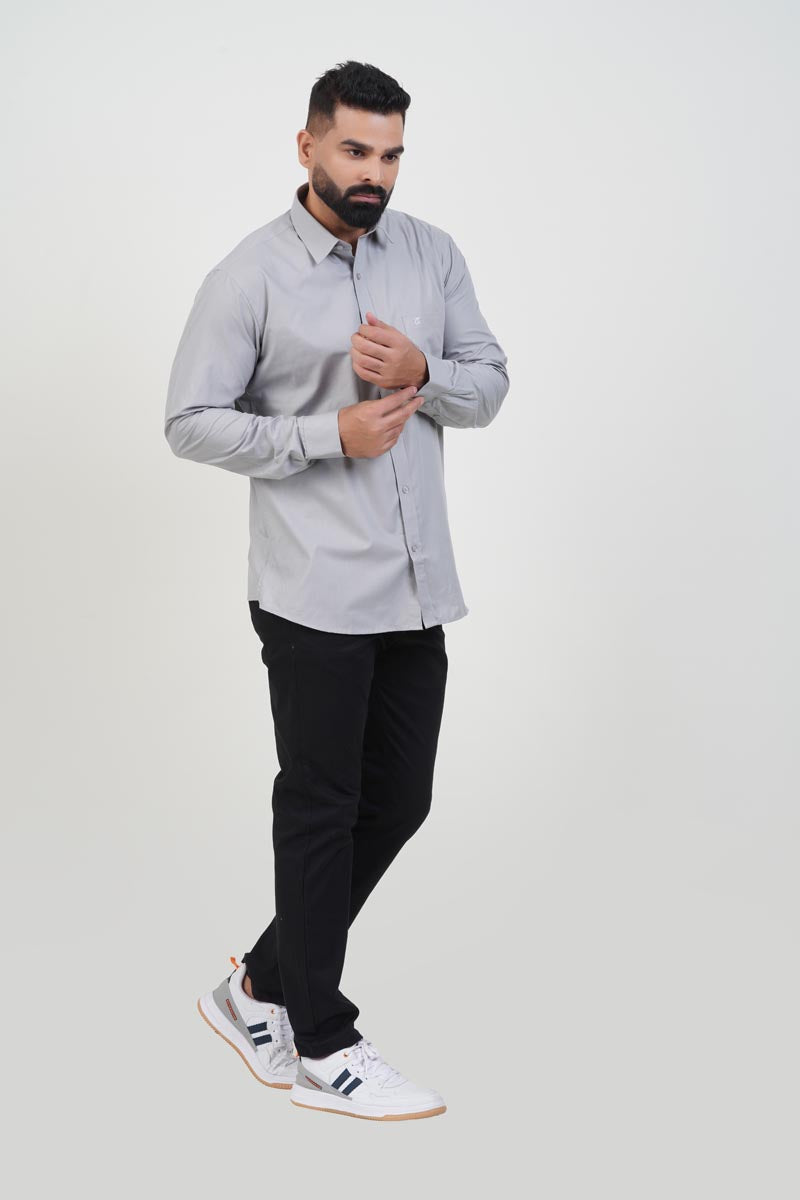 TEXONIC Men’s Premium Formal Shirt – Silver Grey – Full Sleeve