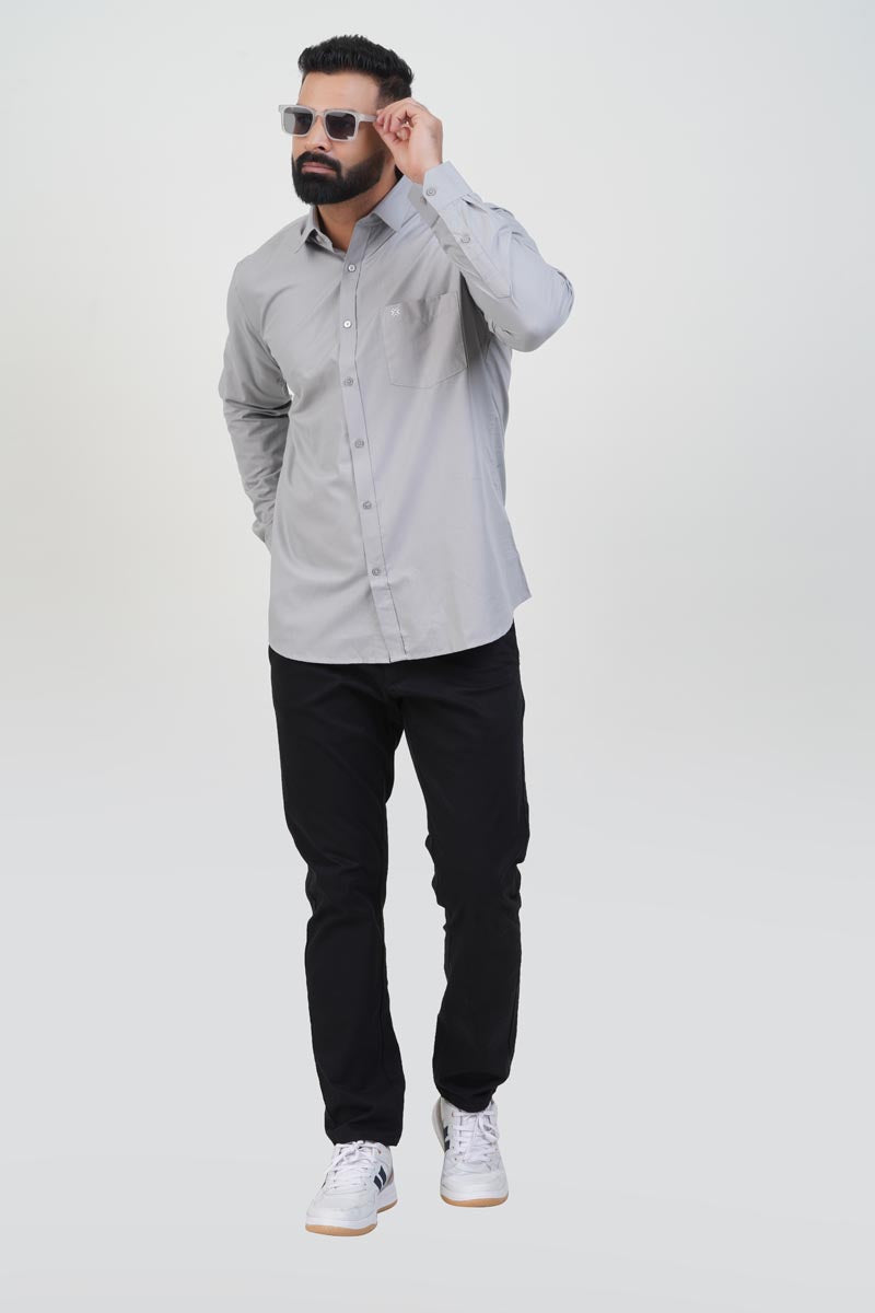 TEXONIC Men’s Premium Formal Shirt – Silver Grey – Full Sleeve