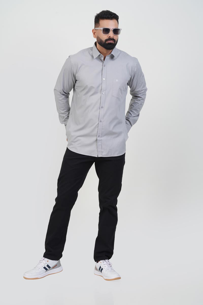TEXONIC Men’s Premium Formal Shirt – Silver Grey – Full Sleeve
