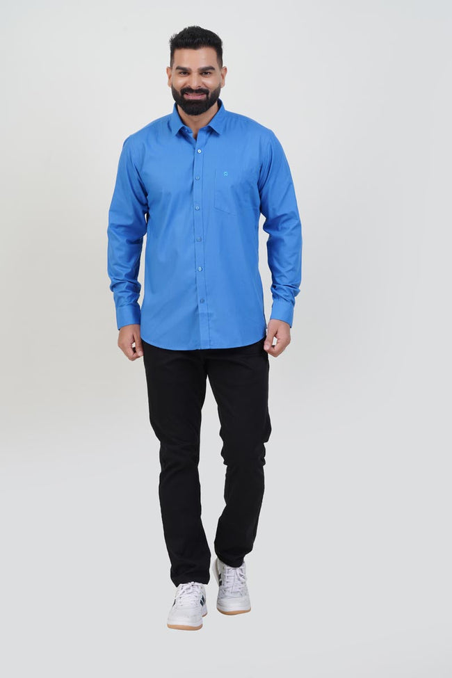 TEXONIC Men’s Premium Formal Shirt – Azure Blue – Full Sleeve Hover Image