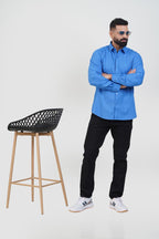 TEXONIC Men’s Premium Formal Shirt – Azure Blue – Full Sleeve