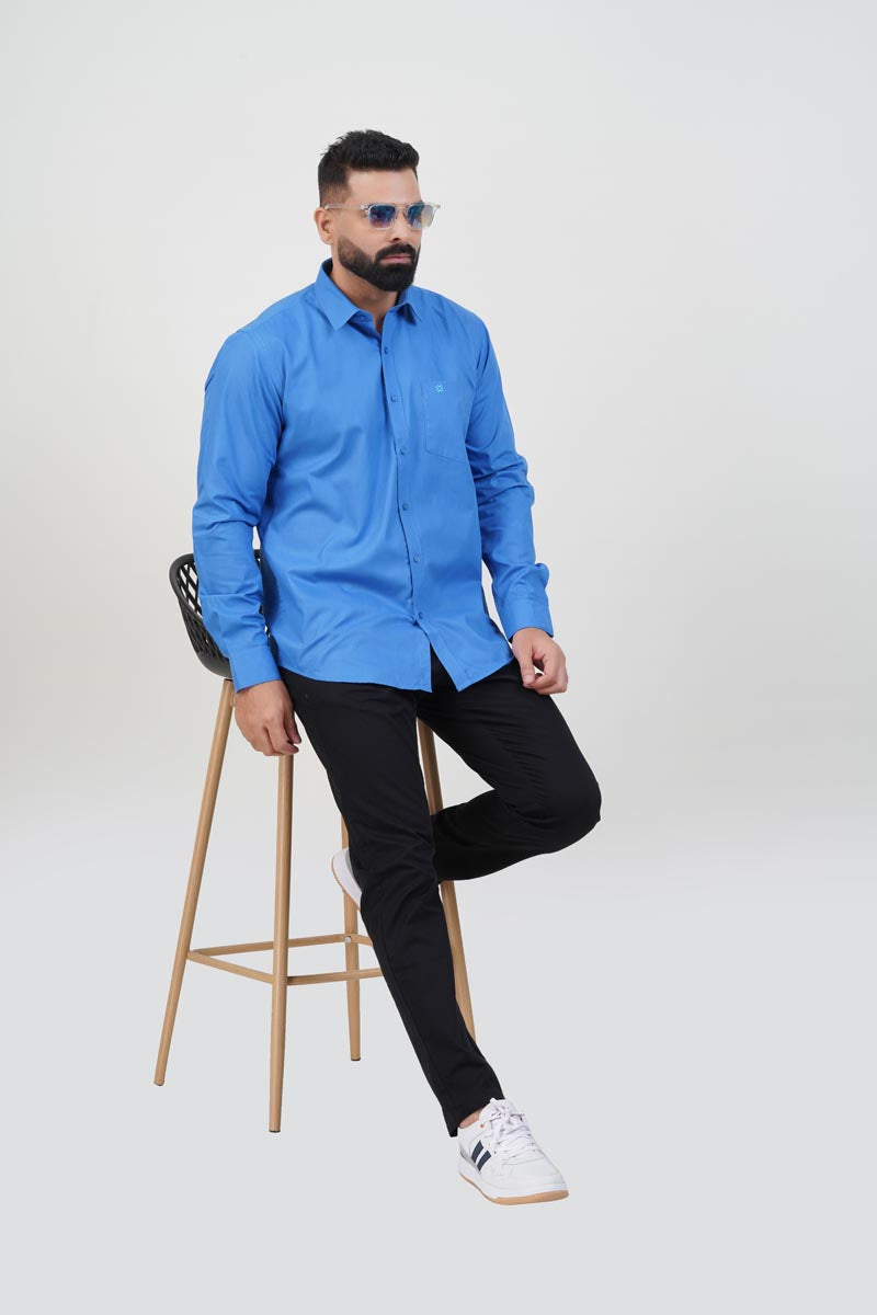 TEXONIC Men’s Premium Formal Shirt – Azure Blue – Full Sleeve