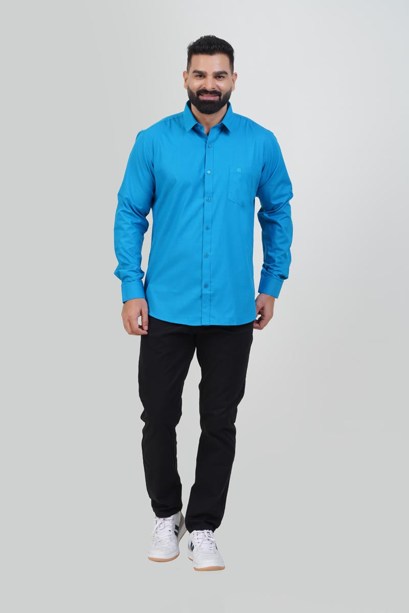 TEXONIC Men’s Premium Formal Shirt– Turquoise Blue – Full Sleeve