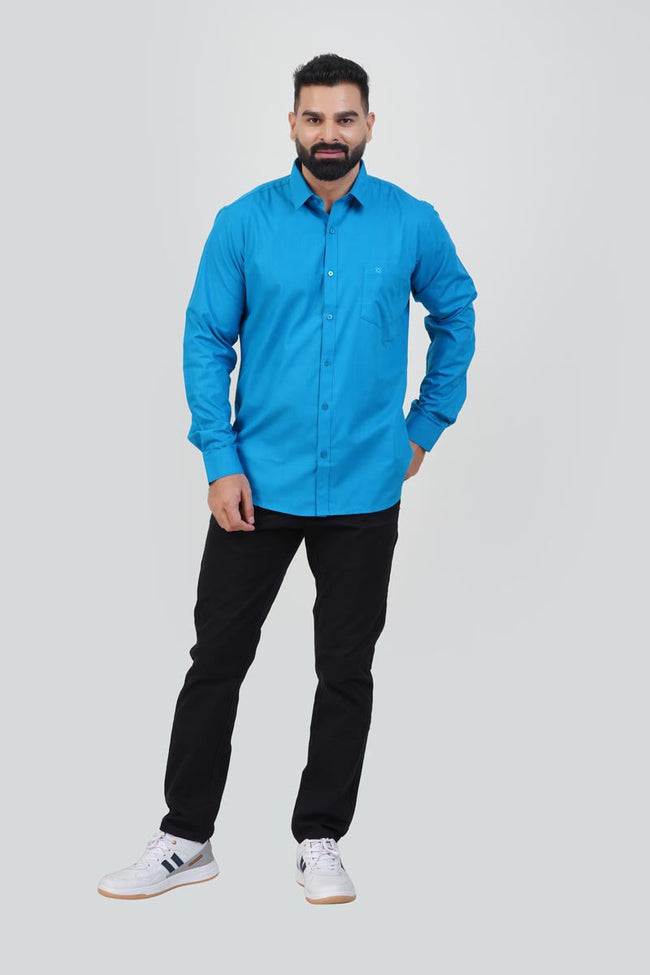 TEXONIC Men’s Premium Formal Shirt– Turquoise Blue – Full Sleeve Main Image
