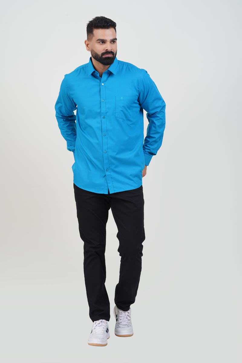 TEXONIC Men’s Premium Formal Shirt– Turquoise Blue – Full Sleeve
