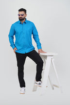 TEXONIC Men’s Premium Formal Shirt– Turquoise Blue – Full Sleeve