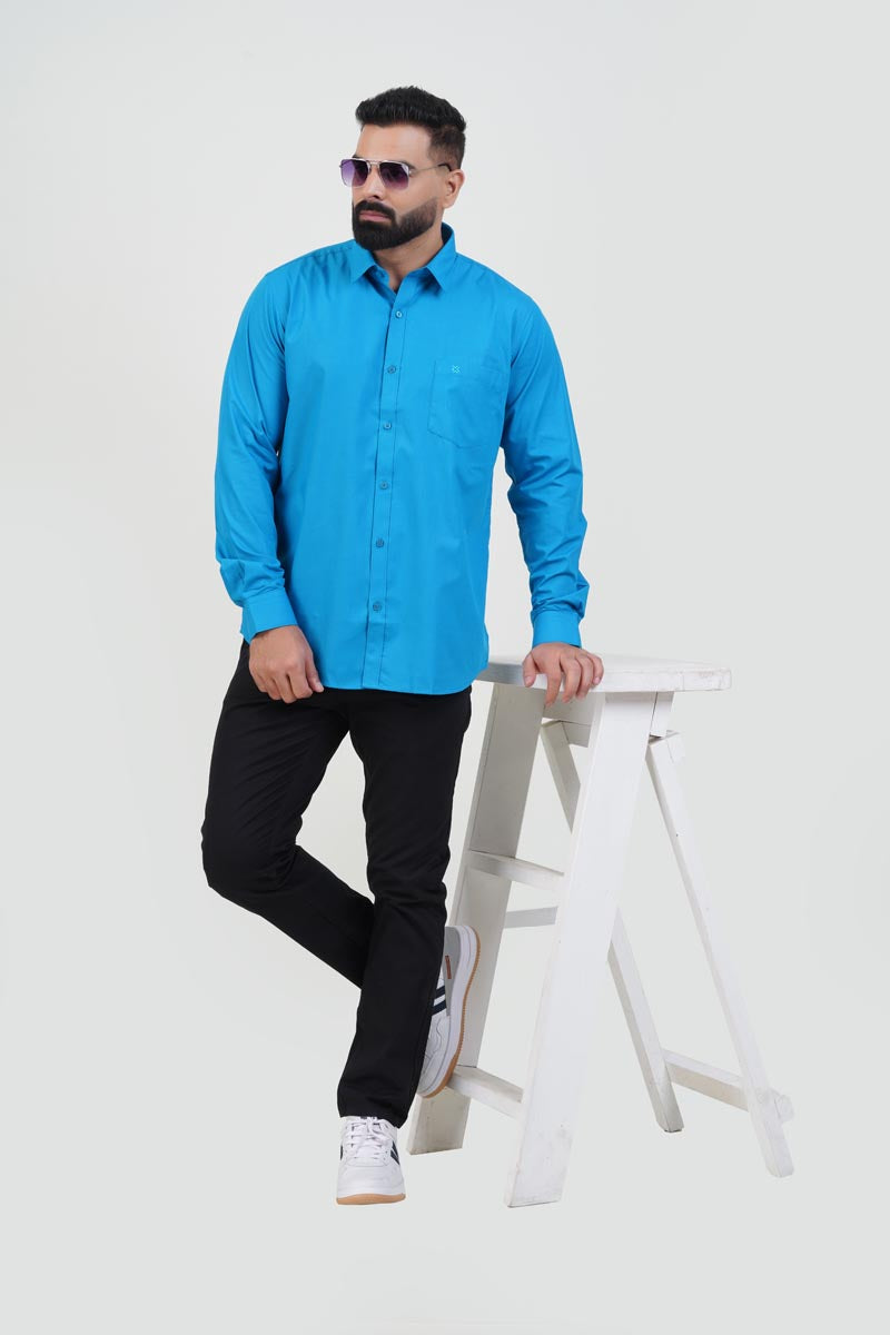 TEXONIC Men’s Premium Formal Shirt– Turquoise Blue – Full Sleeve