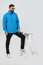 TEXONIC Men’s Premium Formal Shirt– Turquoise Blue – Full Sleeve