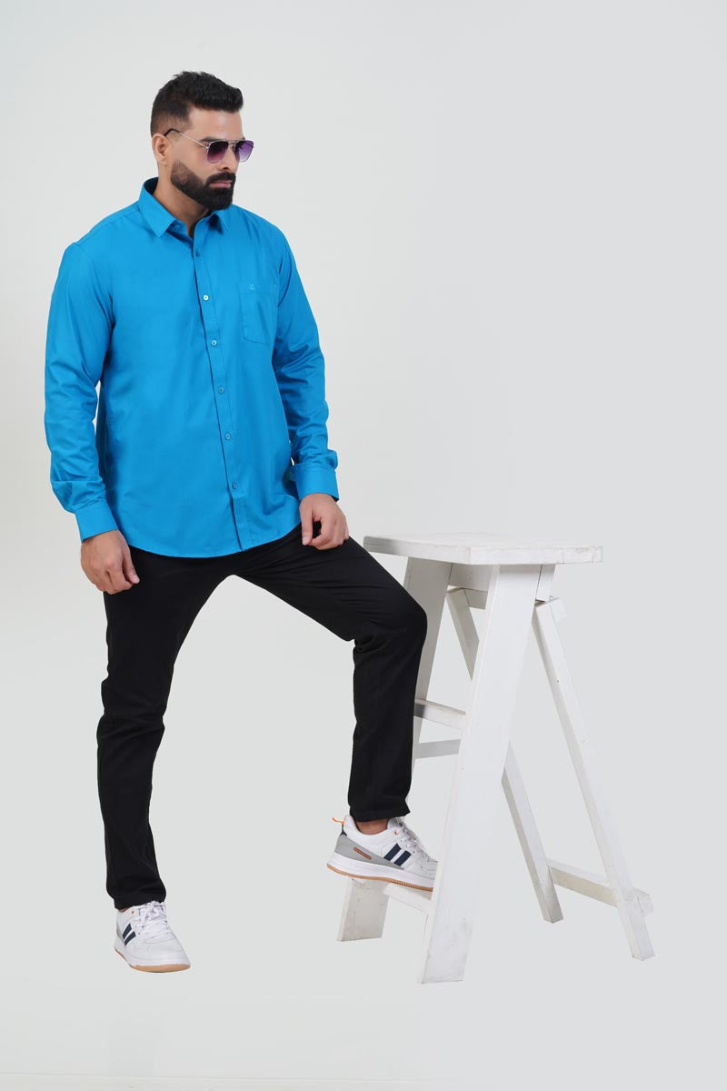 TEXONIC Men’s Premium Formal Shirt– Turquoise Blue – Full Sleeve