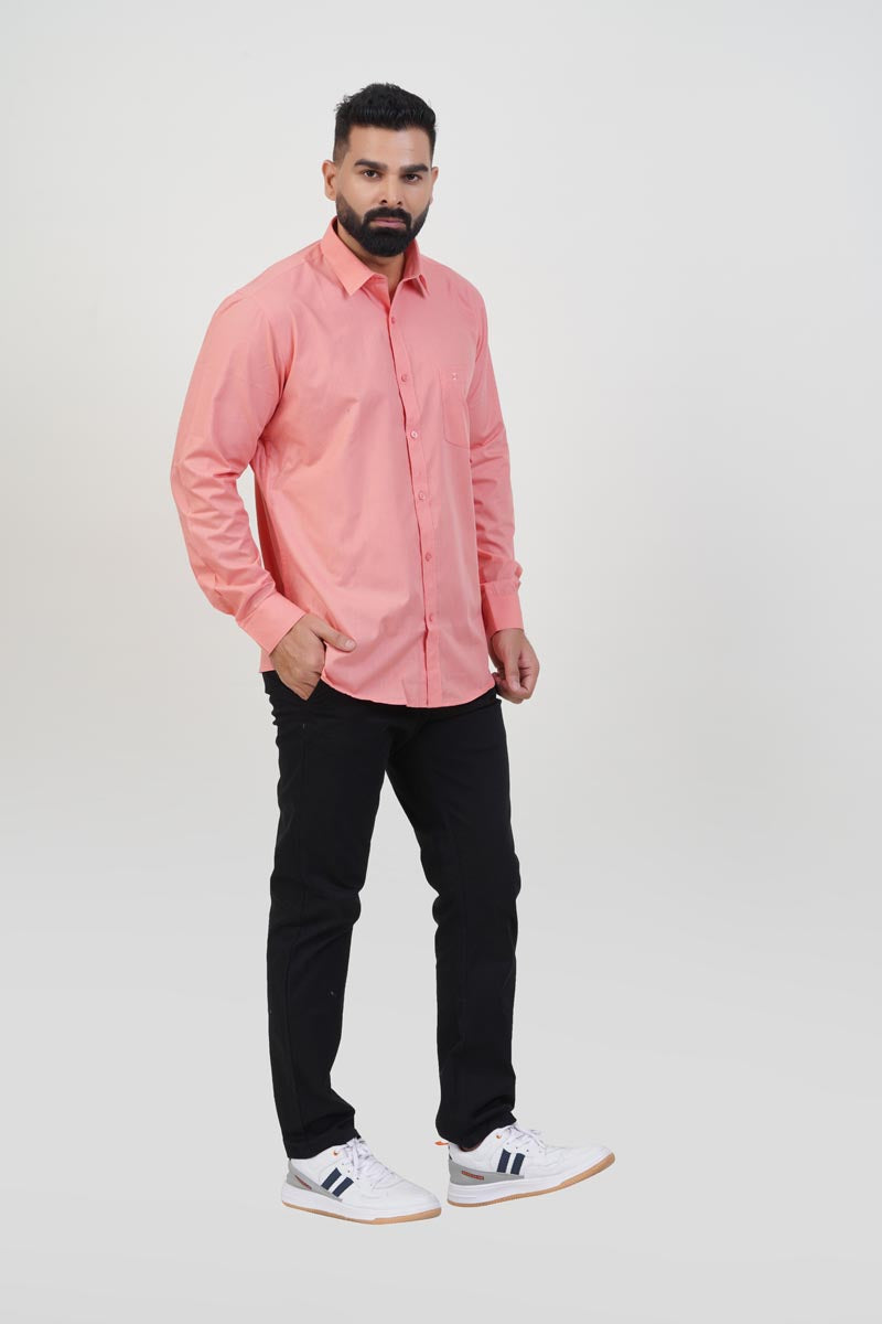 TEXONIC Men’s Premium Formal Shirt – Peach Pink – Full Sleeve