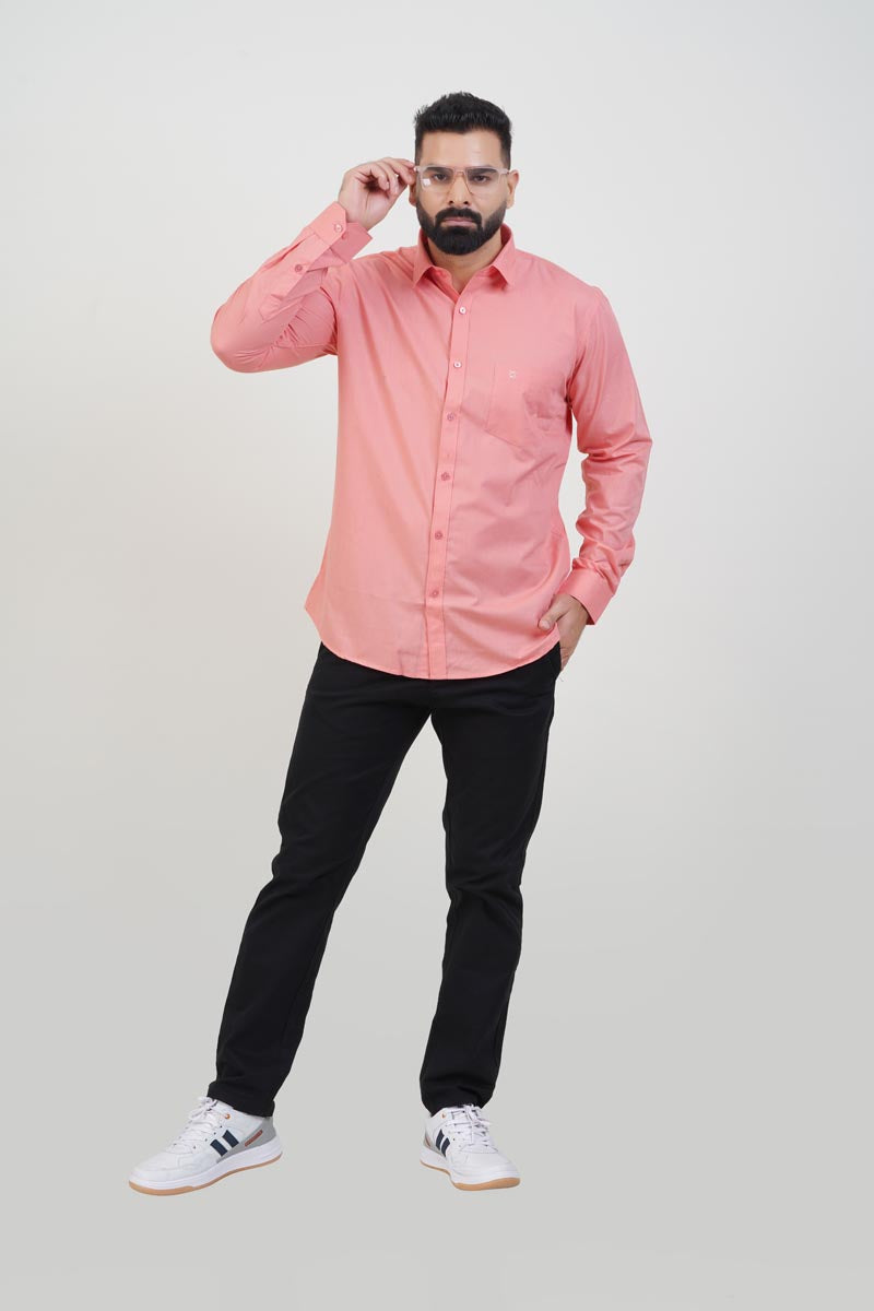TEXONIC Men’s Premium Formal Shirt – Peach Pink – Full Sleeve