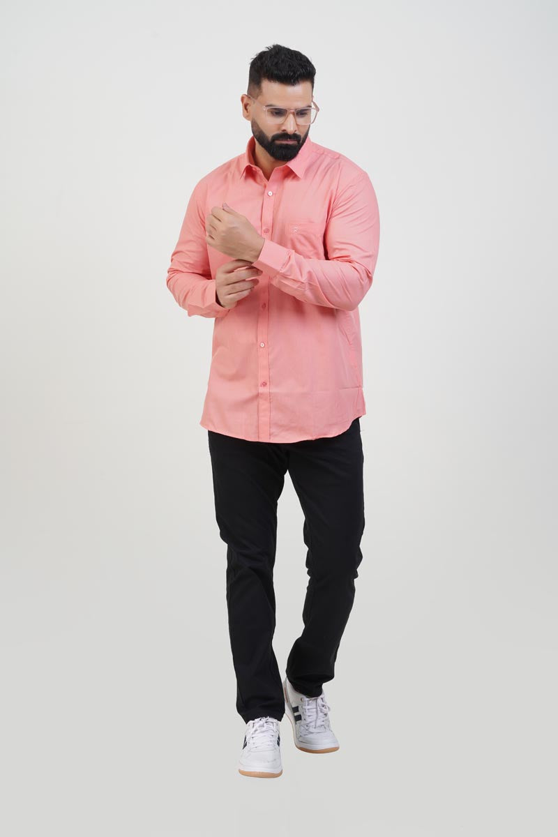 TEXONIC Men’s Premium Formal Shirt – Peach Pink – Full Sleeve