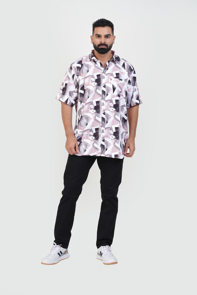 Freeco Print Shirt – Half Sleeve (Blush Pink & Charcoal) Hover Image