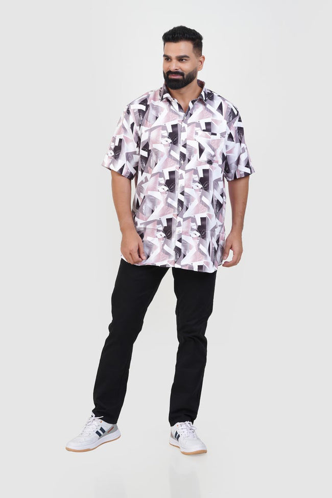 Freeco Print Shirt – Half Sleeve (Blush Pink & Charcoal) Main Image