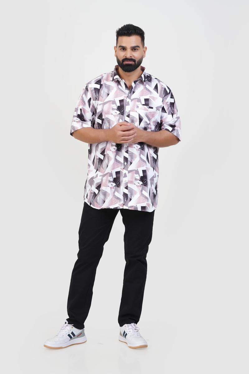 Freeco Print Shirt – Half Sleeve (Blush Pink & Charcoal)