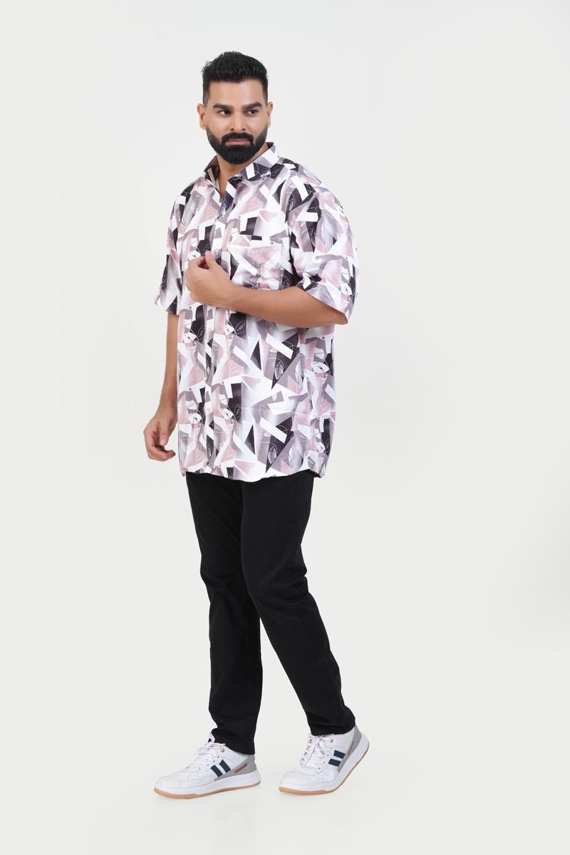 Freeco Print Shirt – Half Sleeve (Blush Pink & Charcoal)