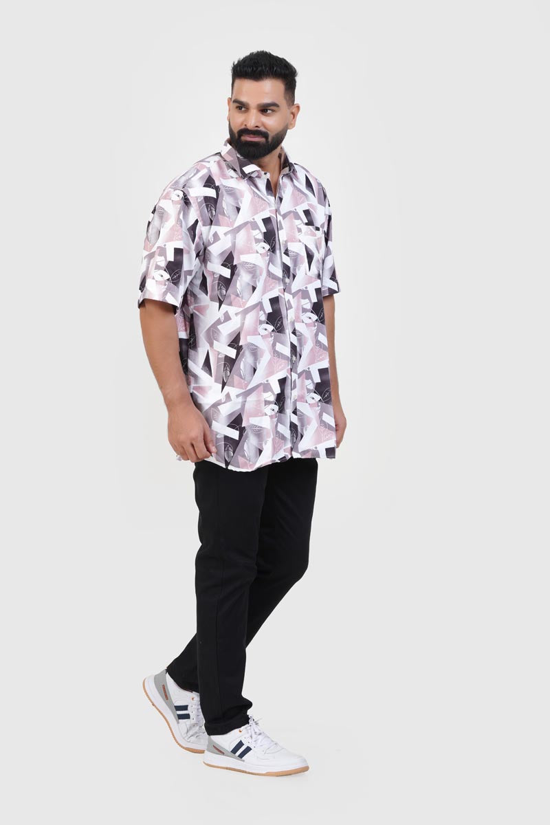 Freeco Print Shirt – Half Sleeve (Blush Pink & Charcoal)