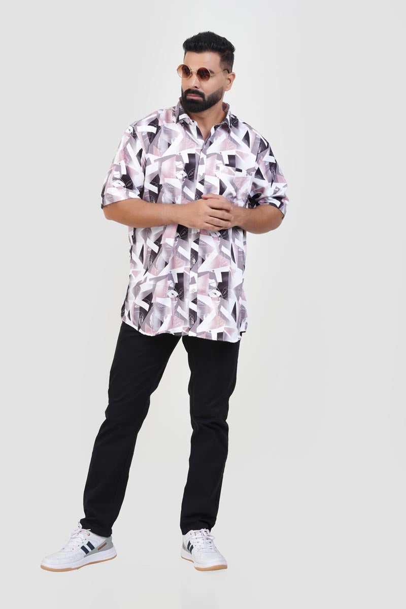 Freeco Print Shirt – Half Sleeve (Blush Pink & Charcoal)