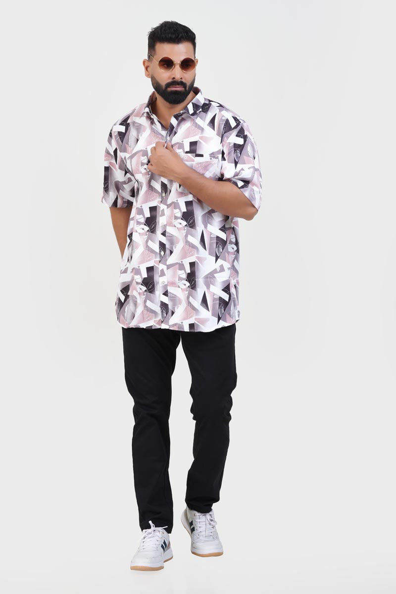 Freeco Print Shirt – Half Sleeve (Blush Pink & Charcoal)