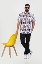 Freeco Print Shirt – Half Sleeve (Mocha & White Geometric)