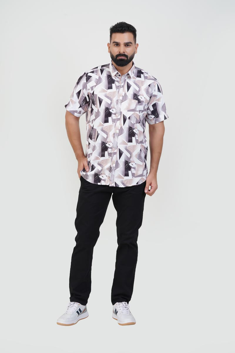 Freeco Print Shirt – Half Sleeve (Charcoal & Sand)