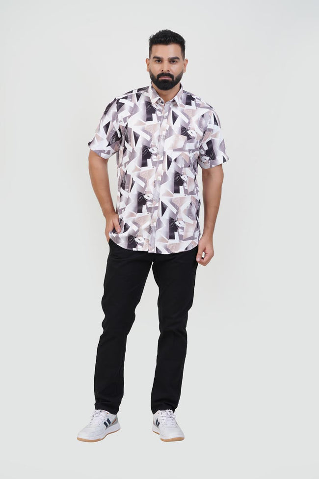 Freeco Print Shirt – Half Sleeve (Charcoal & Sand) Hover Image