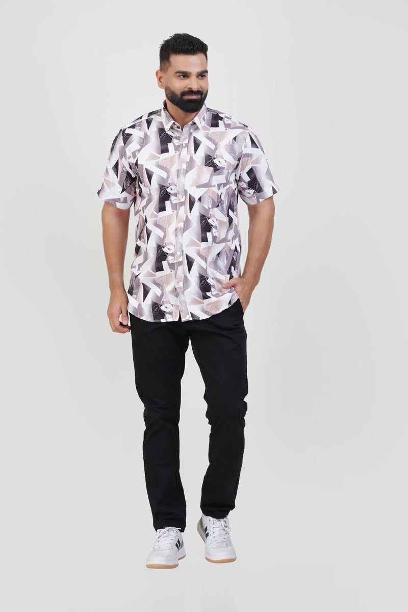 Freeco Print Shirt – Half Sleeve (Charcoal & Sand)