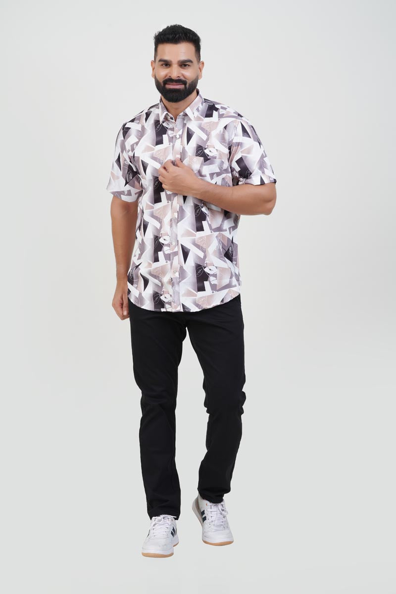 Freeco Print Shirt – Half Sleeve (Charcoal & Sand)
