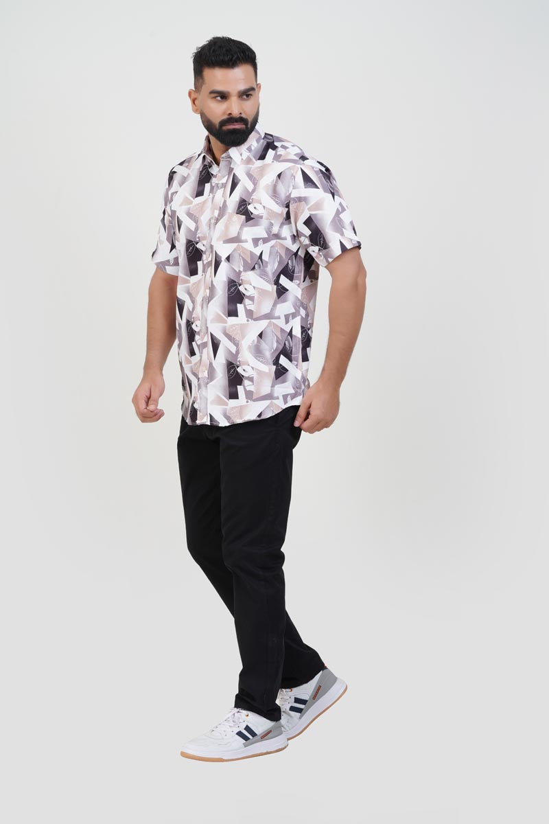 Freeco Print Shirt – Half Sleeve (Charcoal & Sand)