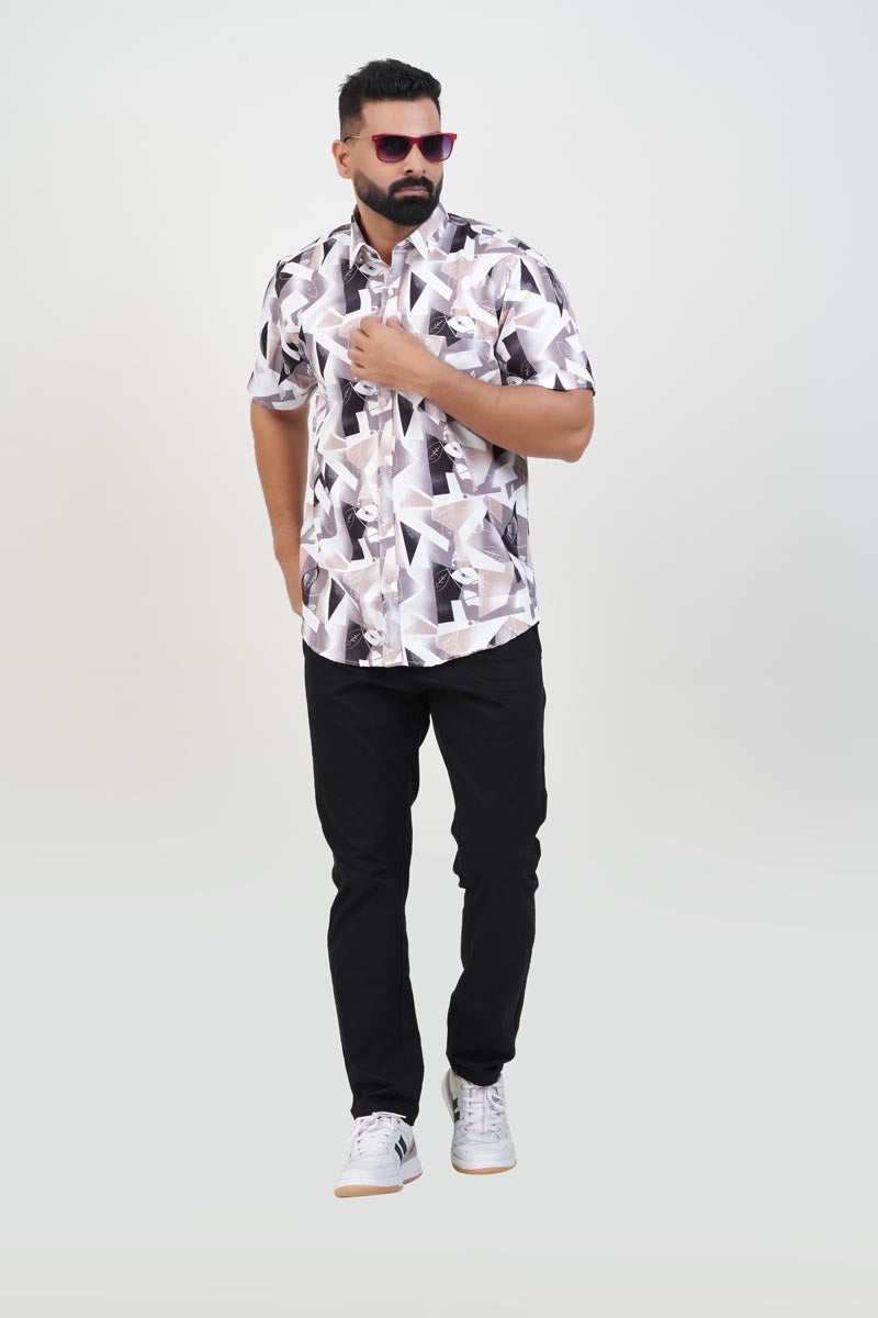 Freeco Print Shirt – Half Sleeve (Charcoal & Sand)