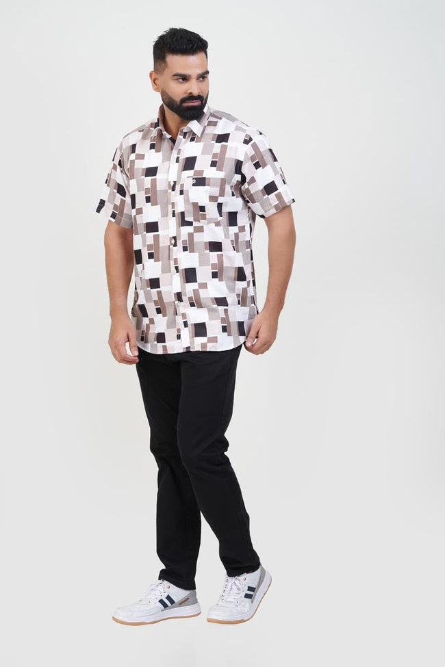 Freeco Print Shirt – Half Sleeve (Walnut Block & White) Main Image