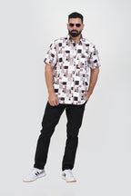 Freeco Print Shirt – Half Sleeve (Walnut Block & White)
