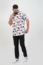 Freeco Print Shirt – Half Sleeve (Walnut Block & White)
