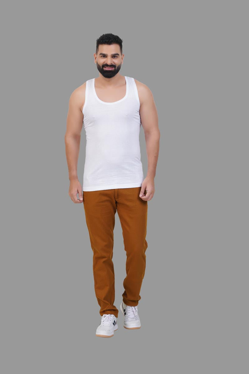 Magic Vest RN – Men’s Classic Round Neck Sleeveless Inner Vest – White