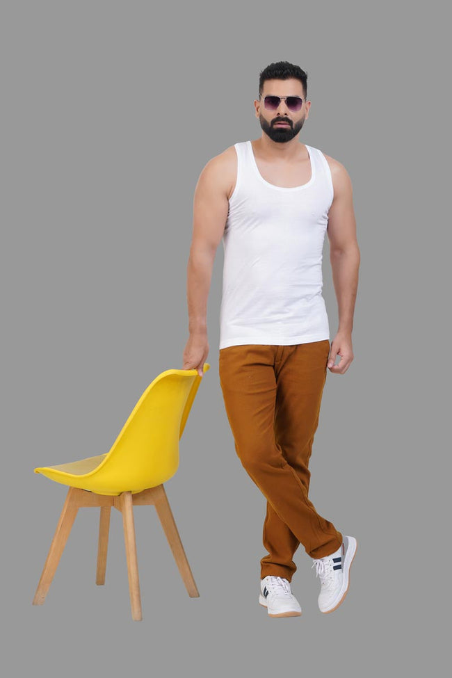 Magic Vest RN – Men’s Classic Round Neck Sleeveless Inner Vest – White Main Image