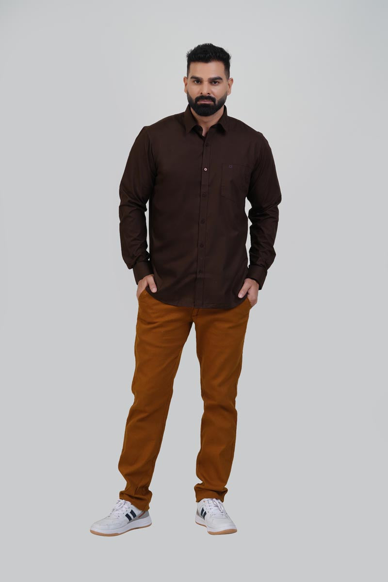 TEXONIC Men’s Premium Formal Shirt – Dark Coffee Brown – Full Sleeve
