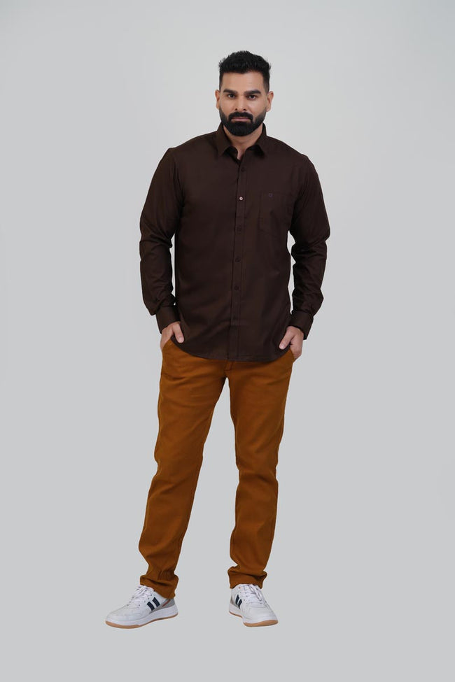 TEXONIC Men’s Premium Formal Shirt – Dark Coffee Brown – Full Sleeve Main Image