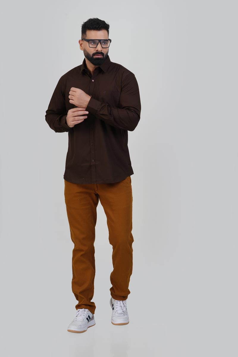 TEXONIC Men’s Premium Formal Shirt – Dark Coffee Brown – Full Sleeve