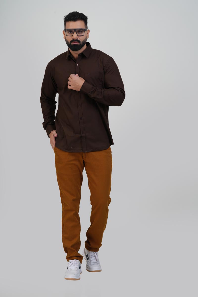 TEXONIC Men’s Premium Formal Shirt – Dark Coffee Brown – Full Sleeve