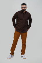 TEXONIC Men’s Premium Formal Shirt – Dark Coffee Brown – Full Sleeve