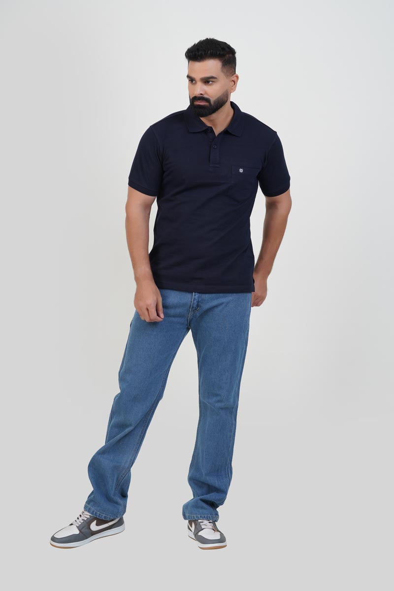 CASCADE Men’s Premium Polo T-Shirt – Navy Blue – Half Sleeve
