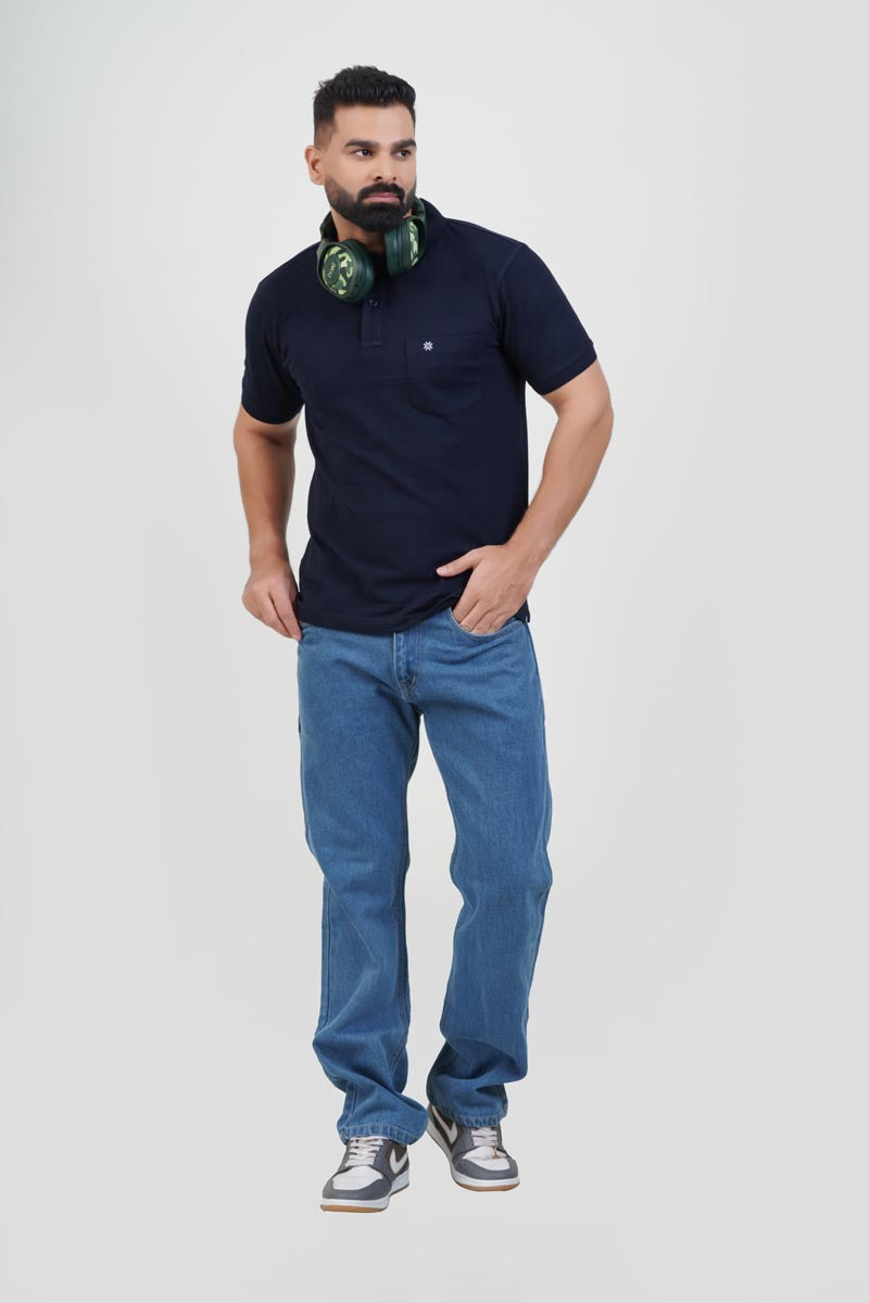 CASCADE Men’s Premium Polo T-Shirt – Navy Blue – Half Sleeve