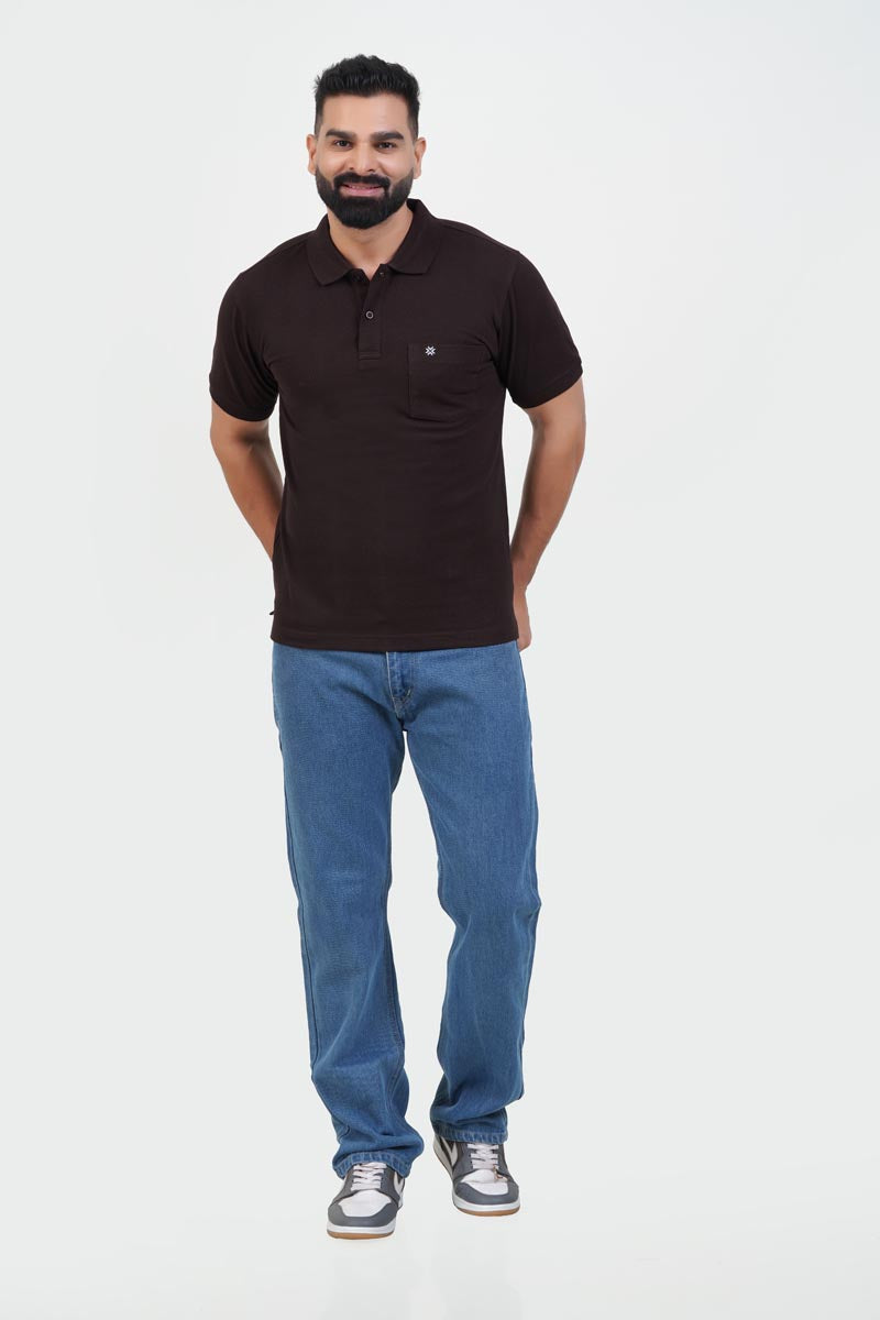 CASCADE Men’s Premium Polo T-Shirt – Dark Brown – Half Sleeve
